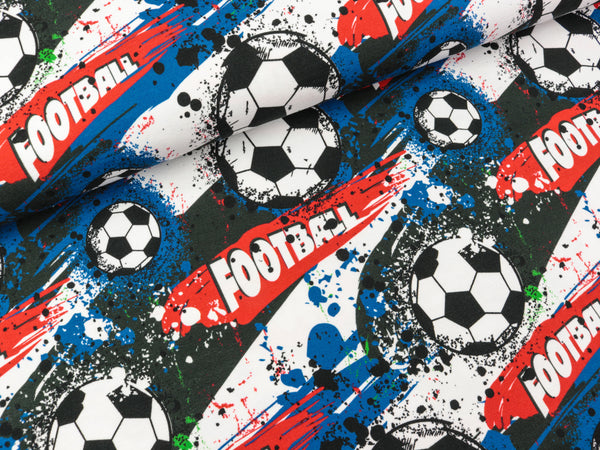 Baumwolljersey Klaas Football bunt auf Weiß