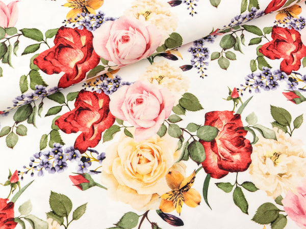 Baumwolljersey Henry Sommerlicher Blumengarten bunt auf Weiß