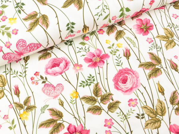 Baumwolljersey Henry Sommerblumenwiese bunt Weiß