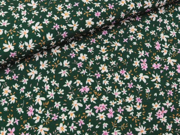 Viskosestoff Viola Bunte Streublümchen auf Dunkelgrün
