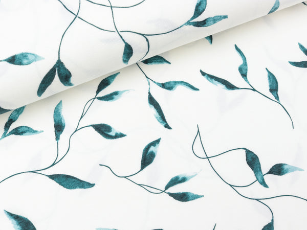 Baumwolljersey Ranken dusty green auf Weiß