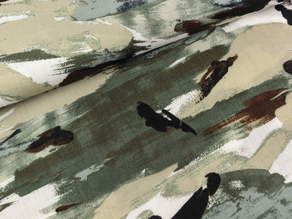 Viskosestoff Maxima Pinselstriche khaki-bunt