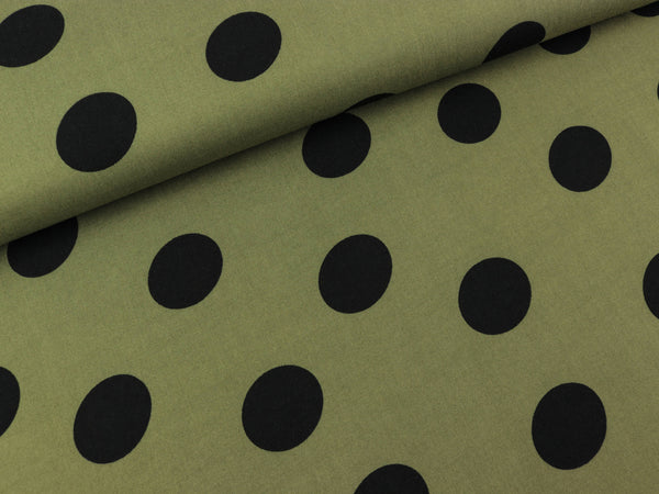 Viskosestoff Chally Big Dots schwarz auf Khaki