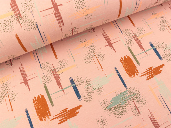 French Terry Print brushed Ikat bunt auf Old pink