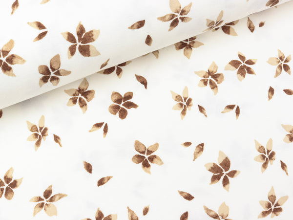 Baumwolljersey Flowers camel brown auf Creme