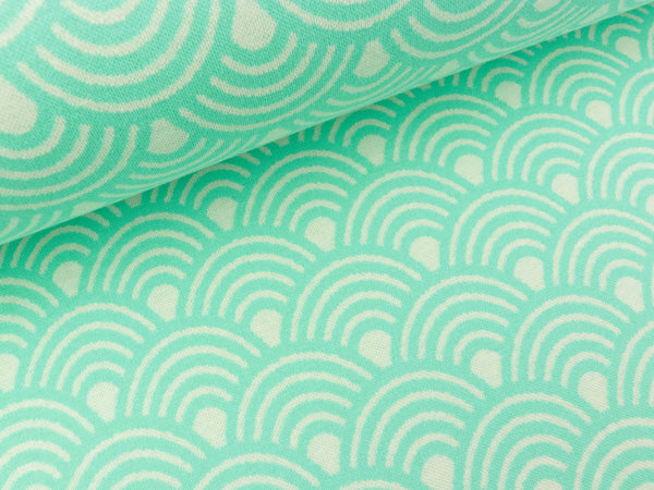 Hamburger Liebe 2 Farb-Jacquardjersey Sakura Seigaiha Wellen verdino-winterweiß