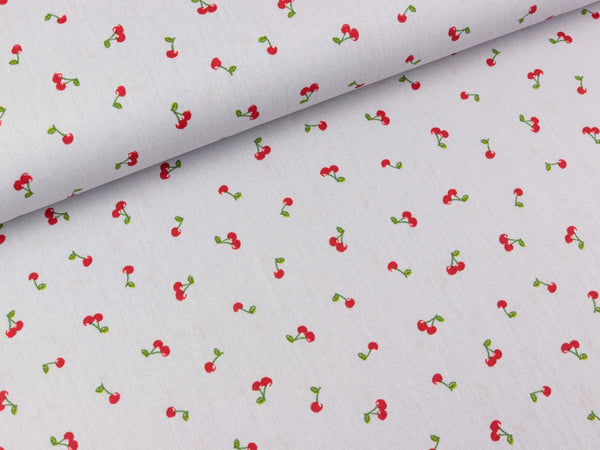 Baumwollpopeline Cherry Kleine Kirschen auf Hellgrau