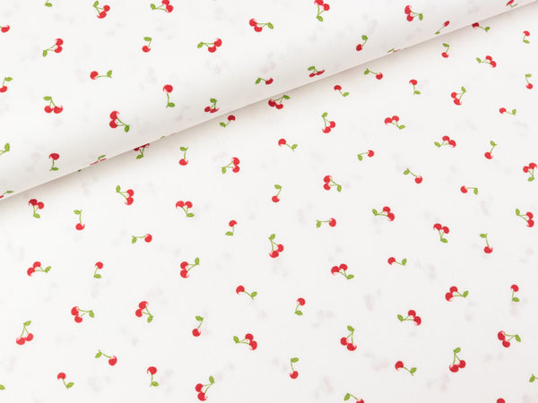 Baumwollpopeline Cherry Kleine Kirschen auf Weiß