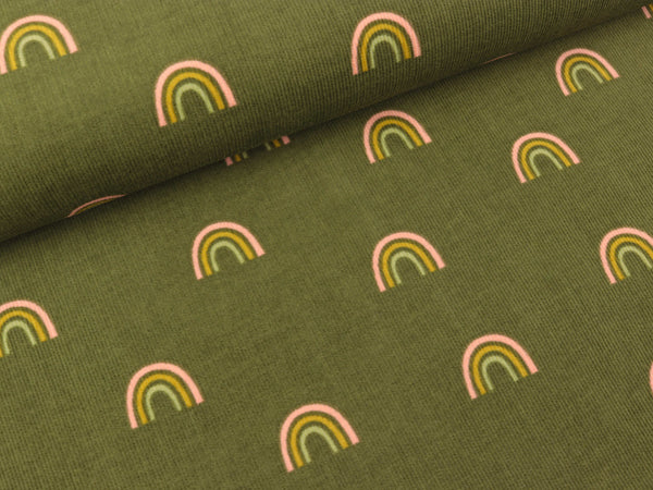 Babycord Feincord Rainbow bunt auf Oliv