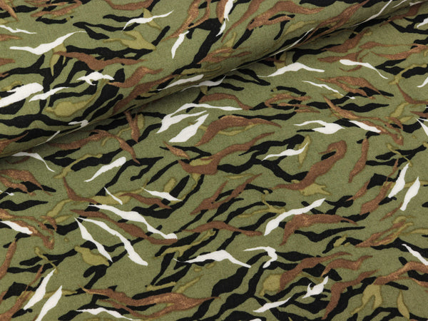 Viskosestoff Chally Animal Stripes khaki-schwarz
