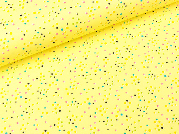 Baumwolljersey Sun & Lemon Bunte Streusel auf Pastellgelb