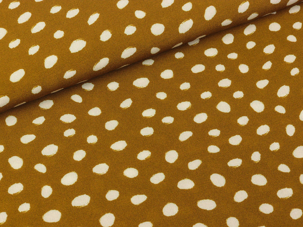 Viskosestoff Yvonne Tupfen natur auf Goldgelb