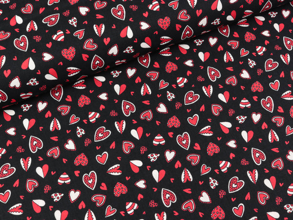 Steinbeck Webware Engel und Teufel Kleine Herzen rot-weiß auf Schwarz