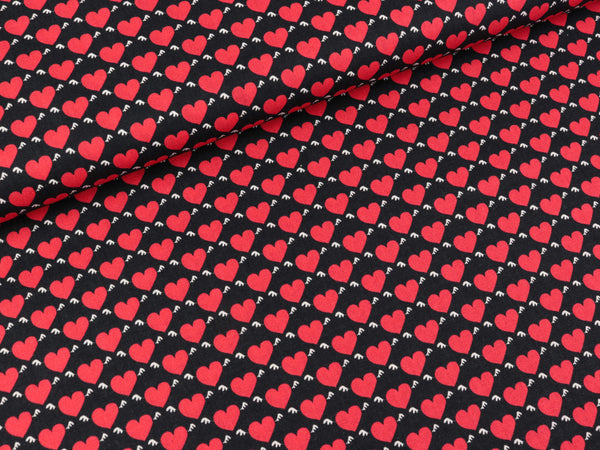 Steinbeck Webware Engel und Teufel Kleine rote Herzen mit Flügeln auf Schwarz