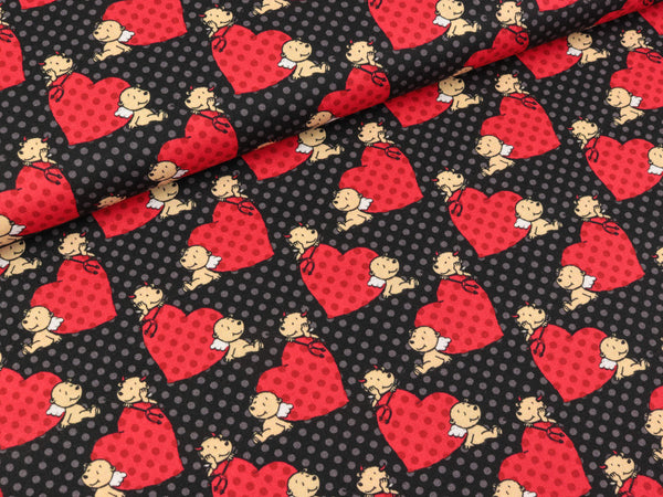 Steinbeck Webware Engel und Teufel Herzen rot auf schwarz-grau gepunktet
