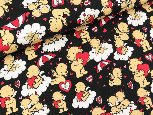 Steinbeck Baumwolljersey Engel und Teufel in den Wolken auf Schwarz