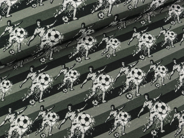 Steinbeck Baumwolljersey Let's Play Fußballer auf schwarz-grau gestreift