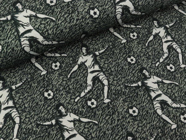 Steinbeck Baumwolljersey Let's Play Fußballer auf schwarz-grau schraffiert