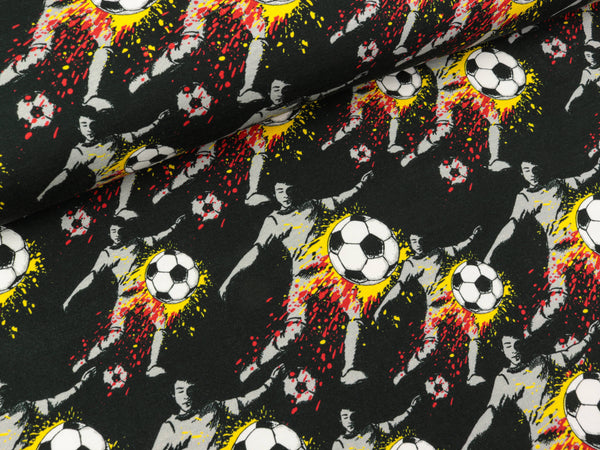 Steinbeck Baumwolljersey Let's Play Fußballer auf Schwarz