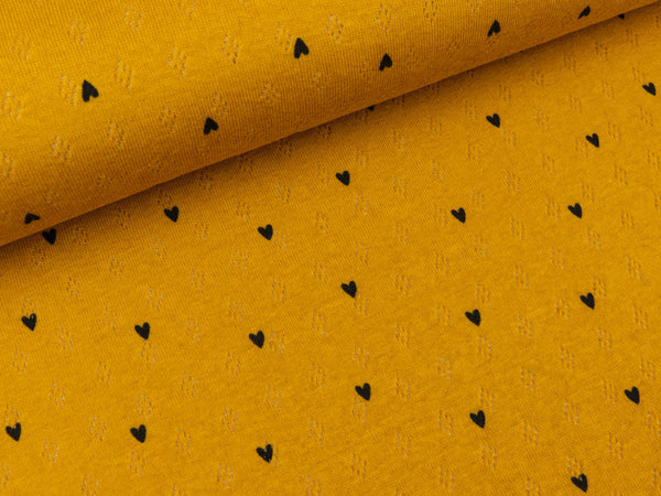 Pointoille Jersey Loch Strick Heart schwarz auf Senfgelb