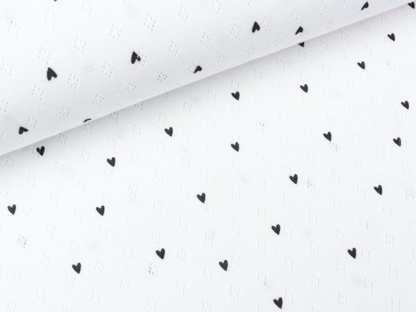 Pointoille Jersey Loch Strick Heart schwarz auf Weiß