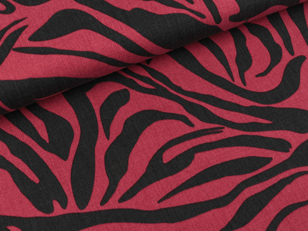 TENCEL Webware Zebramuster schwarz auf Weinrot
