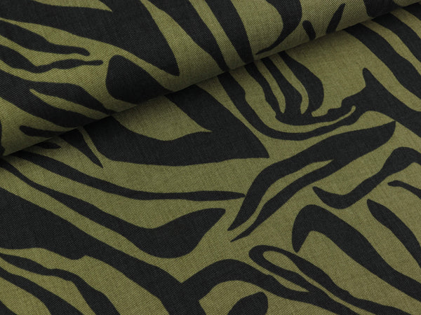 TENCEL Webware Zebramuster schwarz auf Khaki