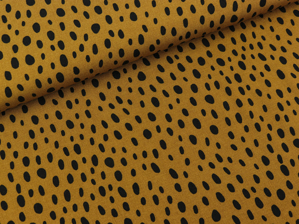 Viskosestoff Radiance Dots schwarz auf Mustard