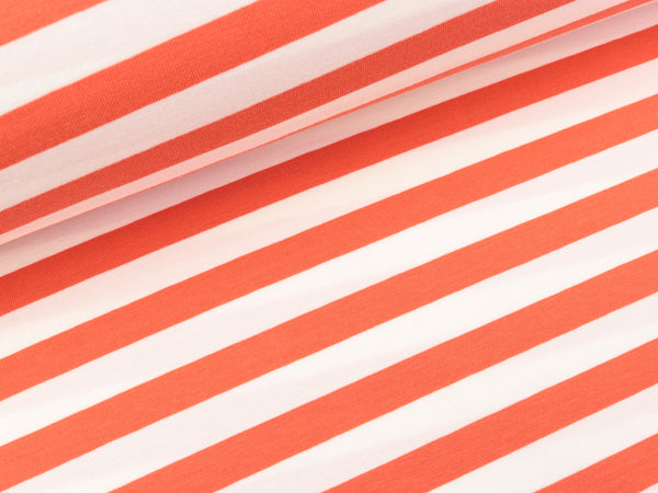 Baumwolljersey Sommerstreifen papaia-weiß by Albstoffe