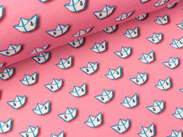 Hamburger Liebe Leichter Baumwollsweat Ahoy Little Papierboote auf Rosa scuro