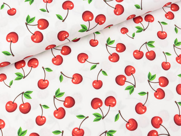Baumwoll Webware Kim Kirschen auf Weiß