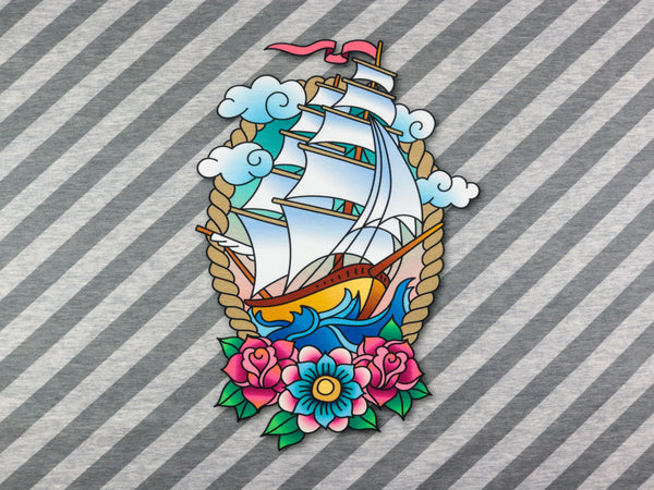 Hamburger Liebe Baumwolljersey Ahoy Sail Away hellgrau-mittelgrau-bunt Panel 77cm