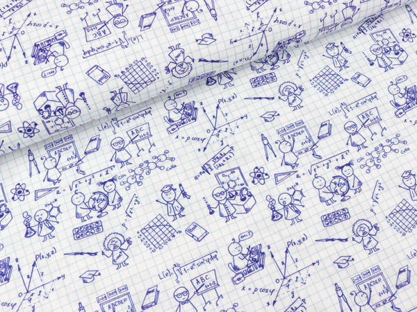 Baumwoll Webware Kim Matheaufgaben tintenblau auf weiß kariert