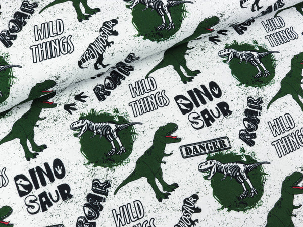 Baumwolljersey Klaas Dinosaurier auf Weiß