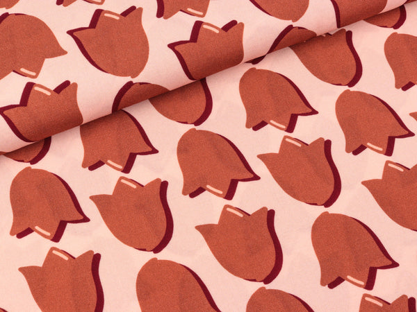Viskosestoff Retro Tulips rost auf Rosa by Cherry Picking