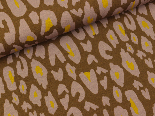 Baumwolljersey Leo flieder-senfgelb auf Schlamm by Cherry Picking