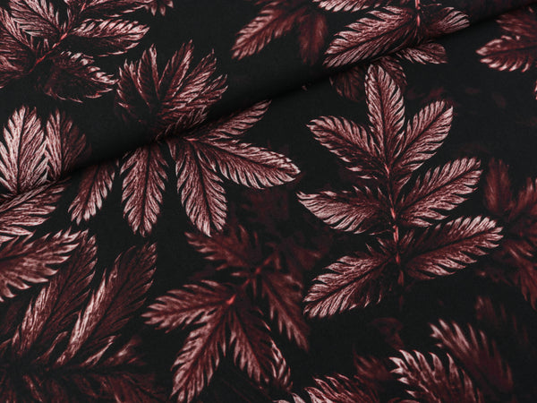Viskose Webware Dark Leaves bordeaux-schwarz by Thorsten Berger
