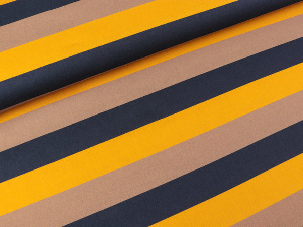 Baumwoll Webware Kim Streifen tiefblau-senfgelb-schlamm