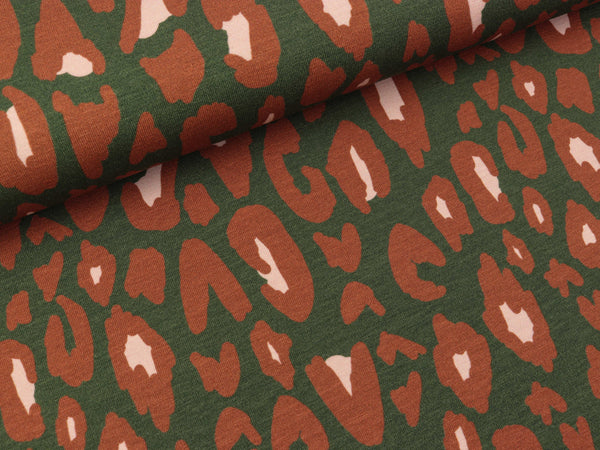 Baumwolljersey Leo rost-rosa auf Khaki by Cherry Picking