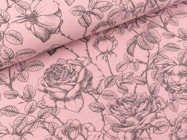 Melange Sweat Mareike Rosenmuster auf altrosa melange