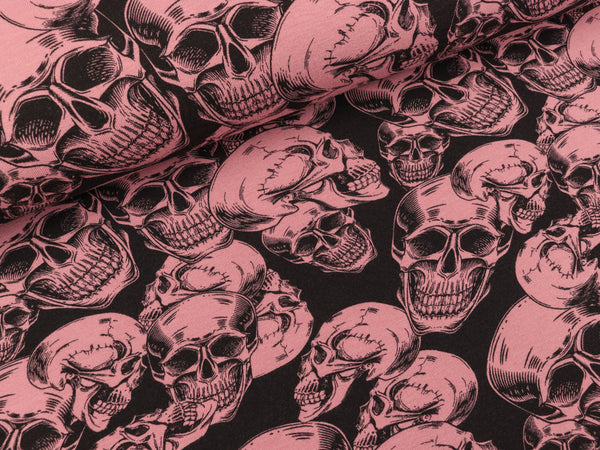 Baumwollsweat Michi Totenköpfe altrosa-schwarz