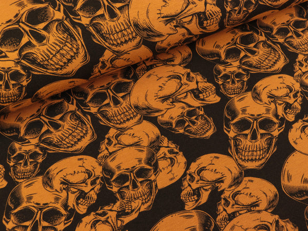 Baumwollsweat Michi Totenköpfe ocker-schwarz