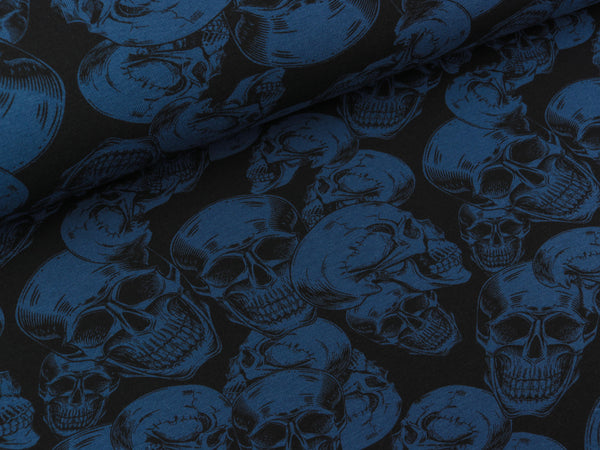 Baumwollsweat Michi Totenköpfe jeansblau-schwarz