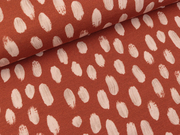 Modalsweat Brush Color Tupfen hellrosa auf Ziegelrot by Cherry Picking