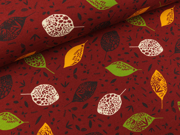 Modalsweat Kea Bunte Blätter auf Burgundy