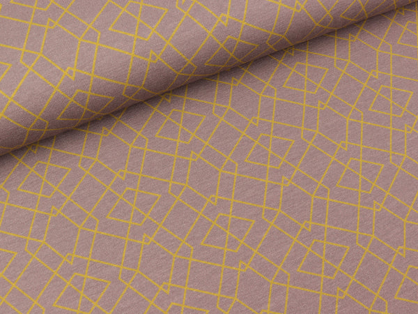 Baumwolljersey Klaas Geometric goldgelb auf Staubrosa