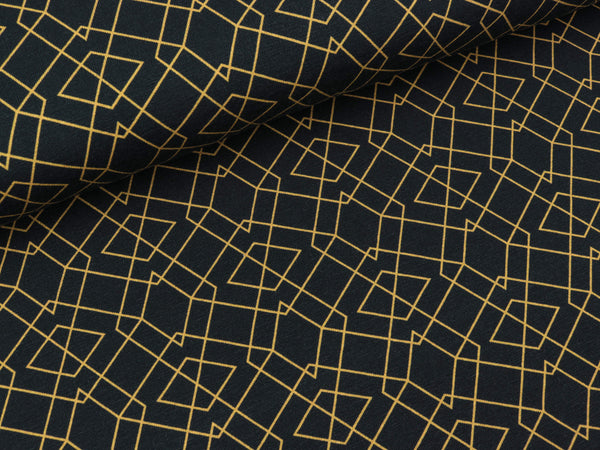 Baumwolljersey Klaas Geometric goldgelb auf Tiefblau