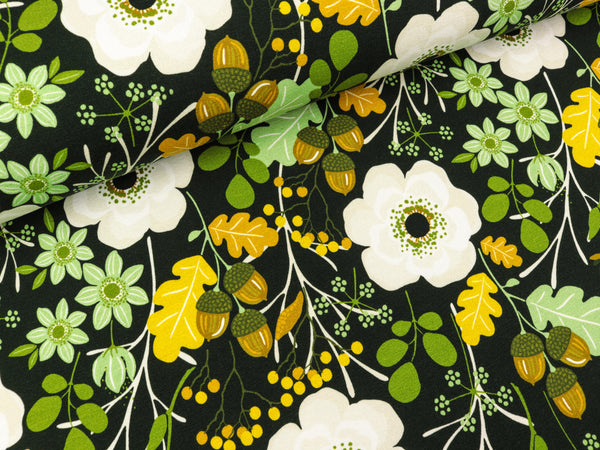 Baumwollsweat Toronto Herbstspaziergang bunt auf Dunkelgrün