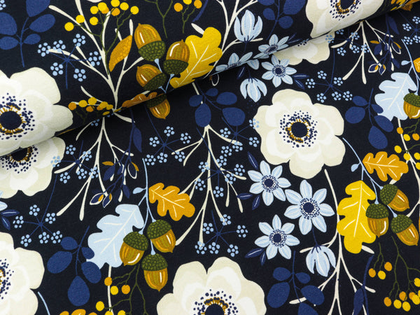 Baumwollsweat Toronto Herbstspaziergang bunt auf Dunkelblau