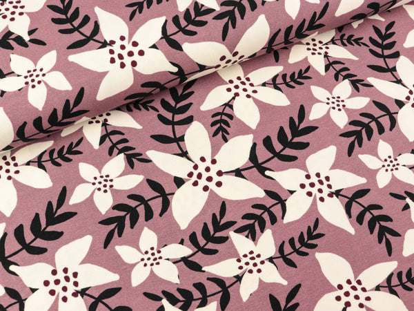 Baumwolljersey Johanna Blumenranken auf Mauve